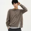 브라운/사이드슬릿 버튼오픈 니트 풀오버