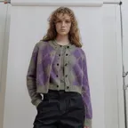 ARGYLE CARDIGAN - KHAKI PURPLE