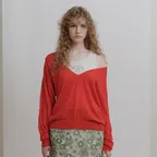 LACE JERSEY LAYERED KNIT SET - RED