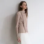 Pleats Scarf Cardigan Set Beige
