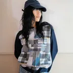 PATCHWORK RAGLAN CROP HOODIE ZIP UP_NAVY(NG2GFUM490A)