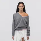 RACCOON HAZY LAYERED V-NECK KNIT (GRAY)