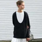 [WOOL 100%] Low U-Neck Wool Knit - Charcoal
