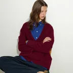 [WOOL 100%] Low V-Neck Wool Knit - Berry Plum
