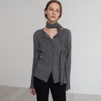 [4th]Pleats Scarf Cardigan Set Charcoal