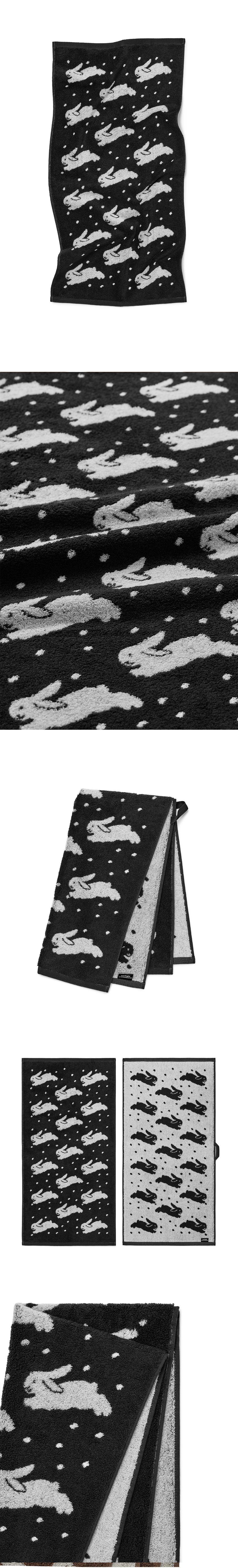 [towelogist x kitty bunny pony] Snowy Bunny Black 40x80cm, 1ea