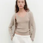Oul Slim Wool Sleeveless Cardigan Set (Beige)