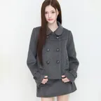 보우 버튼 숏 코트 차콜