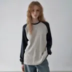 [4차/예약배송] Multi raglan waffle t-shirt (oatmeal+navy)