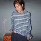STRIPE LETTERING LONG SLEEVE NAVY