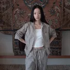 스탠다드 코튼 파자마 세트 - ECRU STRIPE