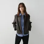 Flo Zip-Up Leather Jacket (Dark Brown)