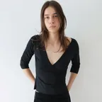 3/4 Sleeve V-Neck T-shirts_Black