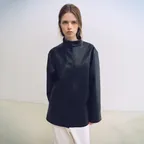 linear high neck jacket (leather black)