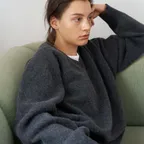 Oversized Cashmere V-Neck Knit (Charcoal)