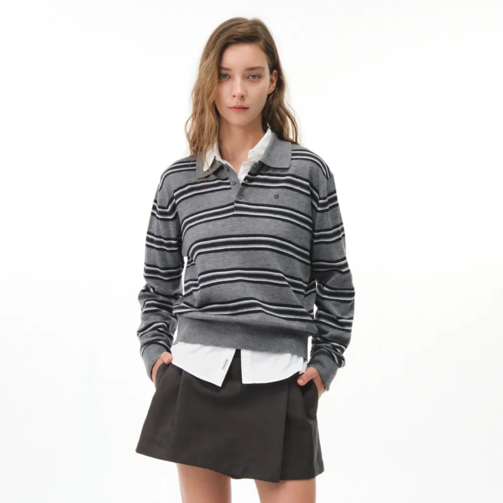 [29CM 단독] 26FW TESSA STRIPE COLLAR KNIT (MELANGE GRAY)