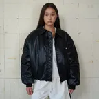 GLOSSY FAUX LEATHER BOMBER JACKET BLACK