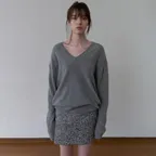 RELAXED FIT V-NECK KNIT_MELANGE GREY