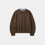 Layered Wool Crew Knit (Brown-Light Blue)