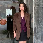UNISEX RELAXED SUEDE HALF JACKET BROWN_UDJA6C113W2