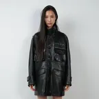 4 POCKET LEATHER CAR COAT BLACK