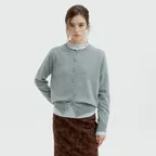 Rolling Round Neck Cardigan (Melange Grey)