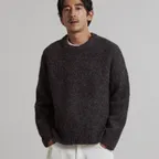 (UNISEX) 부클 래글런 크롭 라운드 니트 BROWN