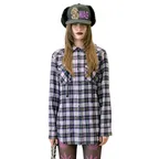 Boyfriend Hooded Shirts Purple Check