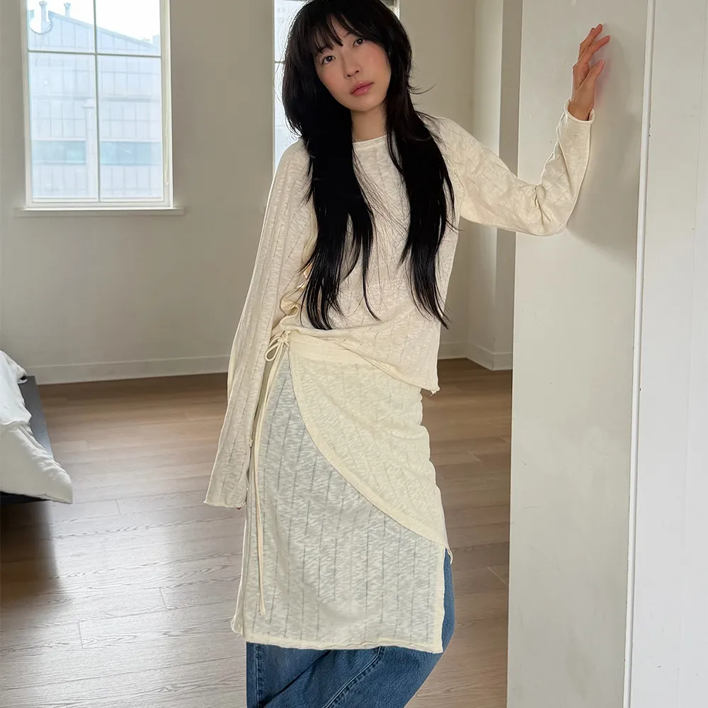 RAW KNIT WRAP SKIRT DOVE