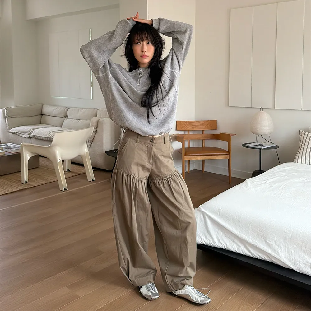 COTTON SHIRRING PANTS COFFEE