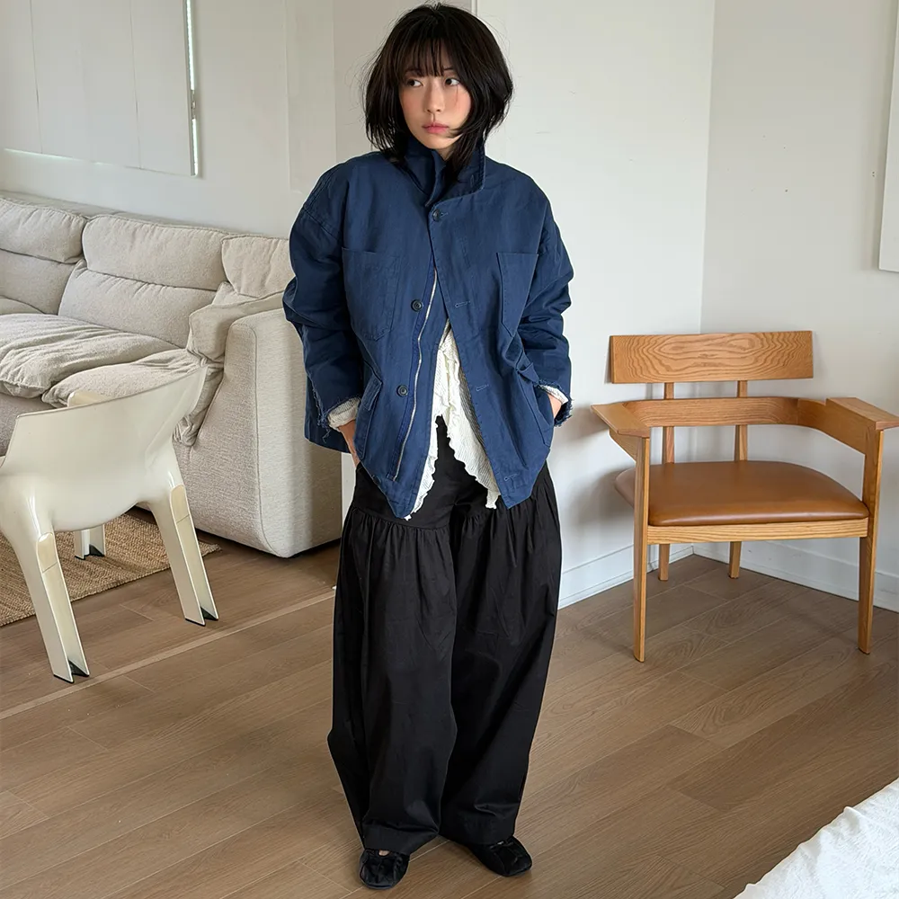 COTTON SHIRRING PANTS BLACK