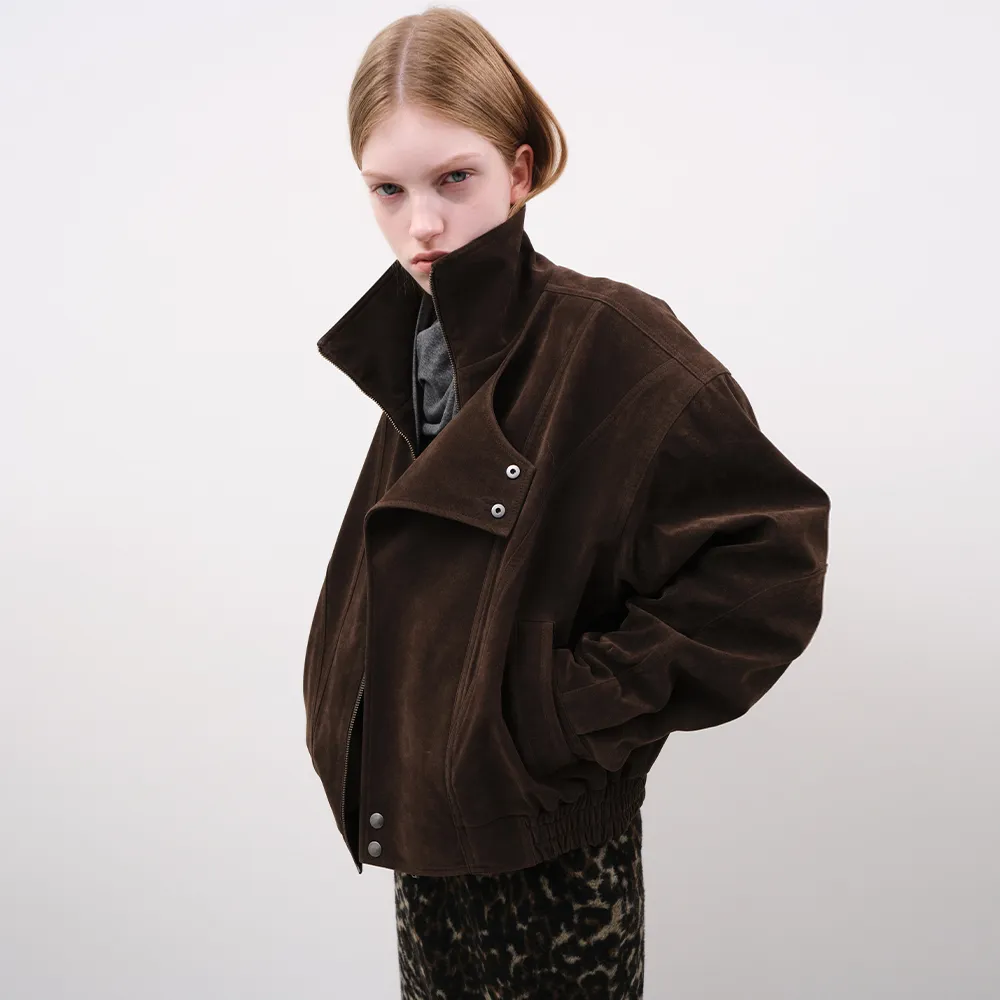 윤세 (YUNSE) Faux Leather Suede Jacket (Brown)