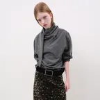 Scarf Neck Long Sleeve Top (Melange gray)