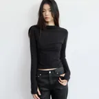 Slim Fit Stitch Mock Neck Tee Black