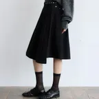 Snap Pleated Wrap Skirt Black