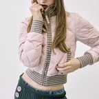Striped Rib Lightweight Puffer Jacket Pink