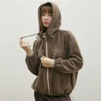 플리스 배색 오버핏 후드 점퍼 BR_D264MSJ130
