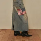 (W) USA FLAG DENIM SKIRT - MID BLUE
