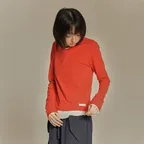 (W) TIPPED V-NECK LONG SLEEVE T-SHIRT - RED