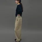 Side-Tab cotton pants (Kahki beige)