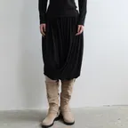 Balloon Drape Midi Skirt (Black)