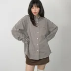 SCRUNCHIE SET LETTERING OVER FIT CHECK SHIRT BEIGE