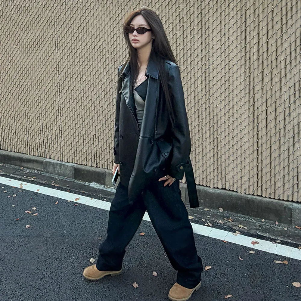 리임 (RHEME) NY Leather Trench Half Coat - Black