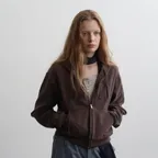 [2th] Grid waffle hoody zip-up - brown