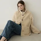 하이넥 리버시블 시어링 무스탕 코트 - Beige