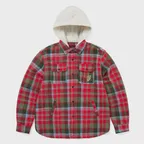 GD Lightning Bear Hooded Plaid Shirt Red