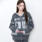 [29CM 단독] 래빗 코위찬 니트 집업 차콜