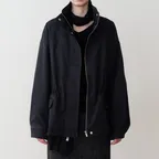 High-neck Crack Leather Field Jacket Charcoal Black
