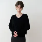 [2nd]Raccoon Fox Raglan V-neck Knit Black