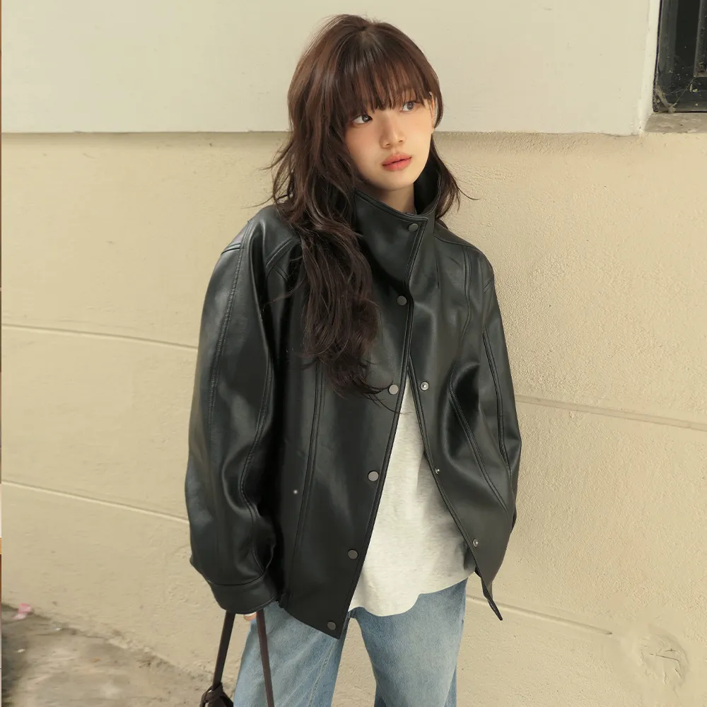 [오제 PICK]Leather quilting high neck blouson [TIFA06LE01]_Black